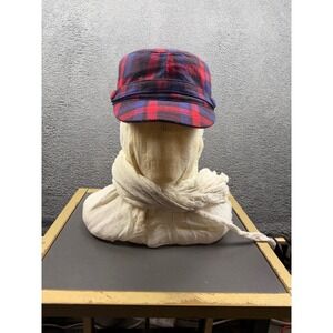 ANGELA & WILLIAM Plaid Military Cap Mens One Size Fits Most Acrylic Red Blue